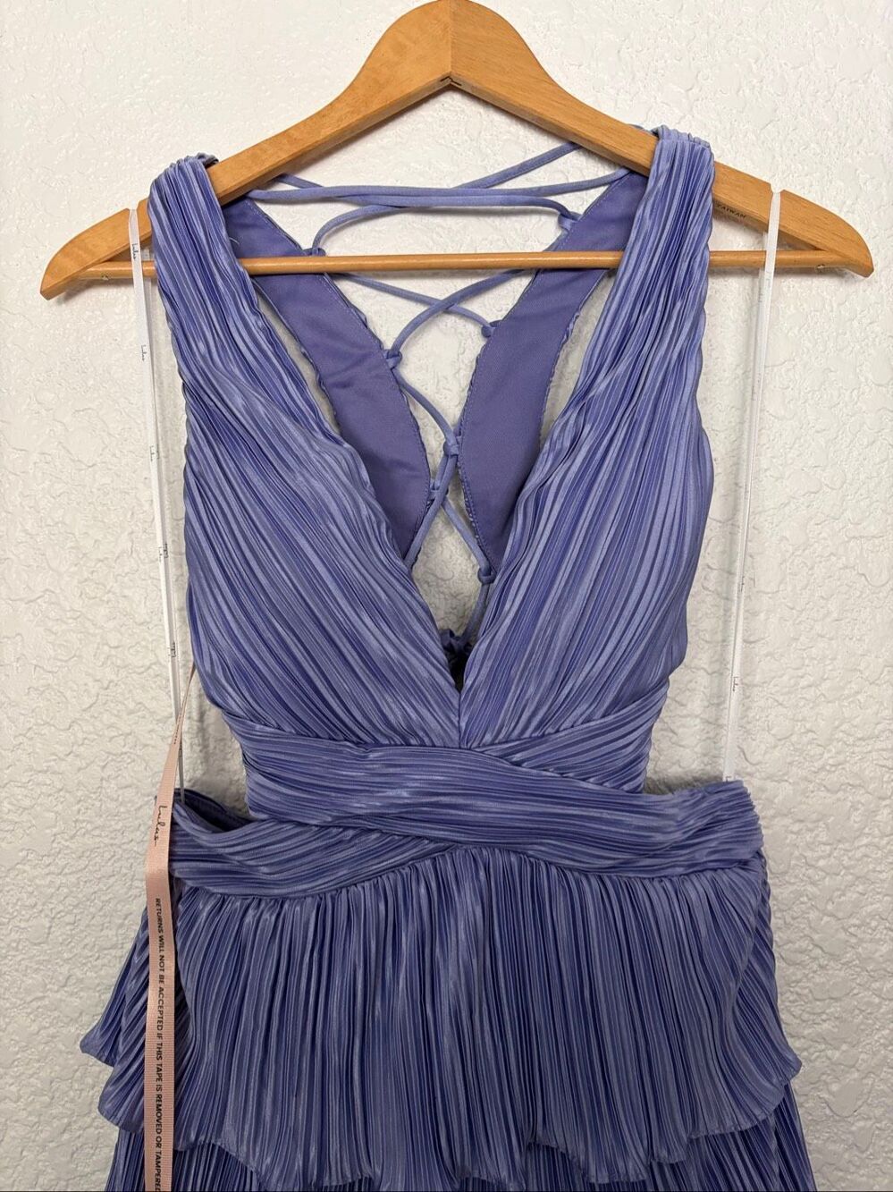 Lulus Beauty Icon Lavender Satin Pleated Tiered Lace-Up Maxi Dress Size M - Picture 6 of 12